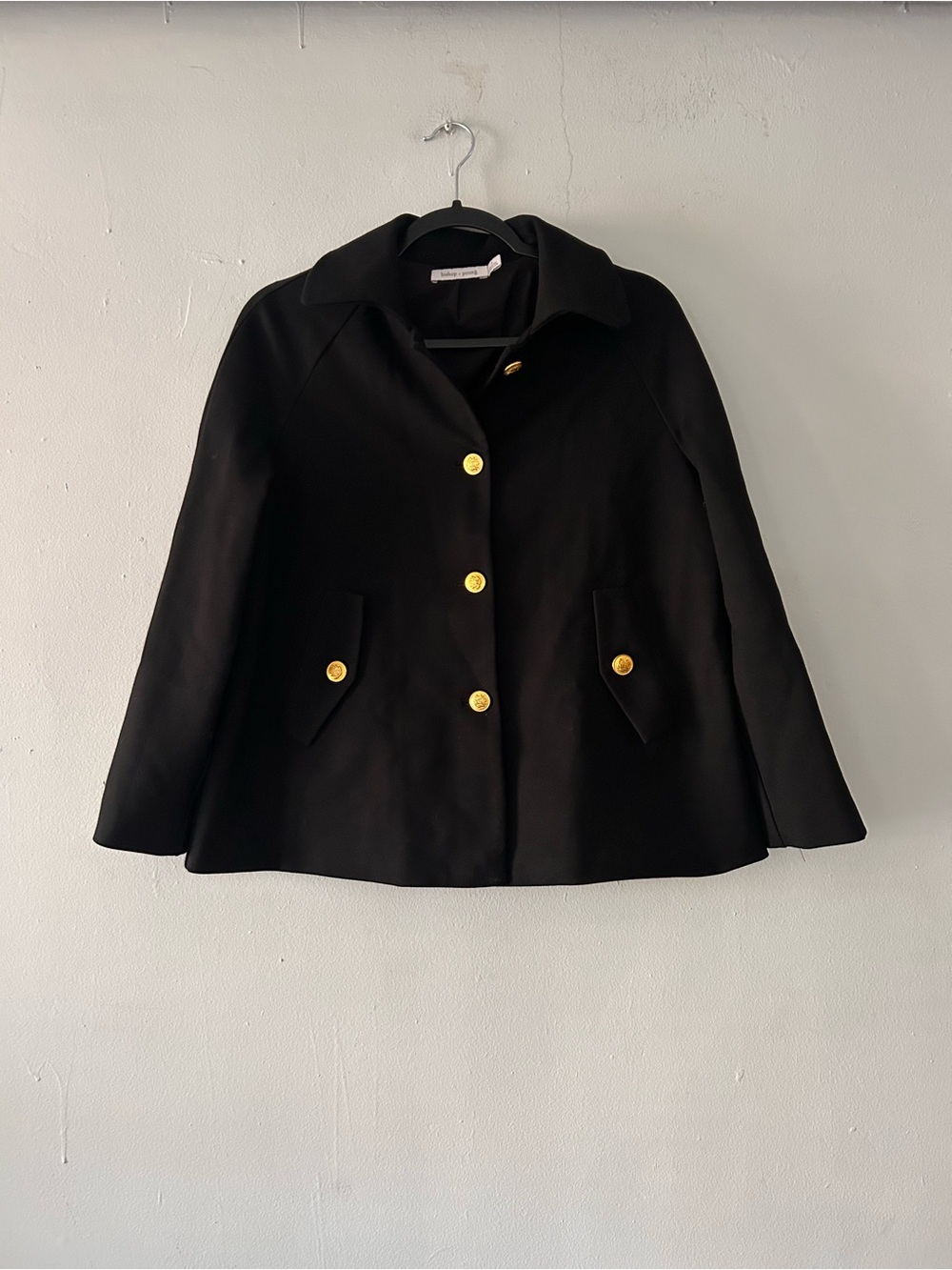 Bishop Young Cropped Swing Coat Black Gold Buttons